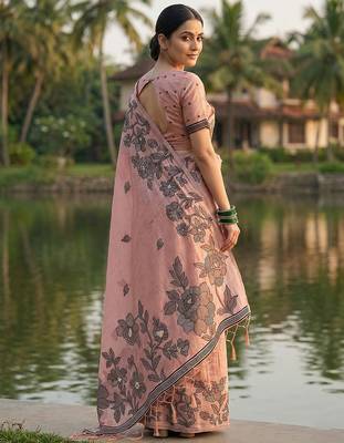 light pinkfloral printed saree for women  3