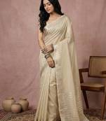 cream cotton saree with printed floral casual designs