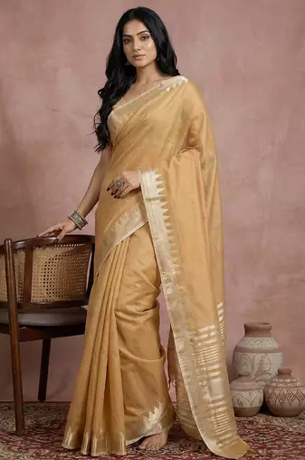 Yellow color printed casual wear saree with blouse