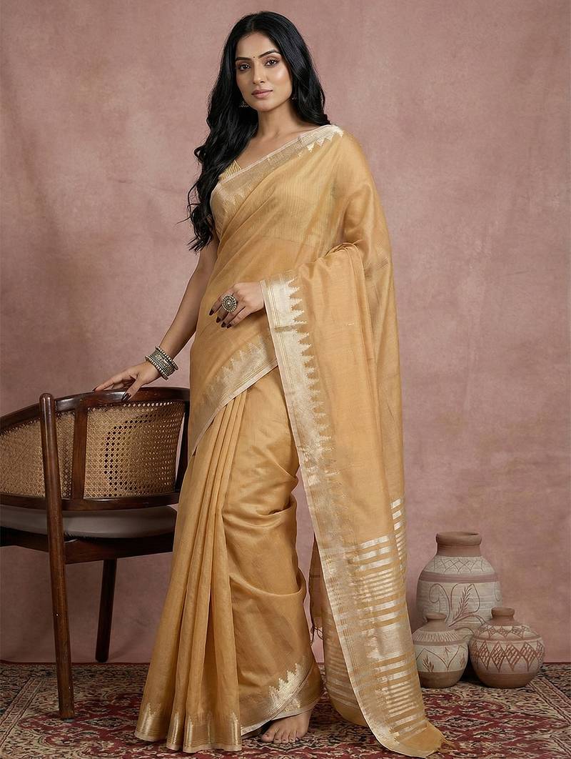 Yellow color printed casual wear saree with blouse
