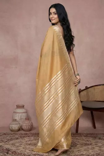 yellow cotton saree with printed floral casual designs