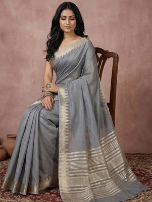 grey cotton saree with casual printed floral motifs 2