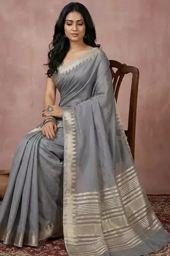 grey cotton saree with casual printed floral motifs