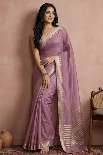 Purple color printed casual wear saree with blouse