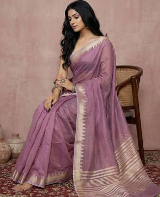 purple cotton saree with printed floral casual designs 2