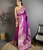 Pink soft banarasi silk zari weaving saree with matching blouse piece
