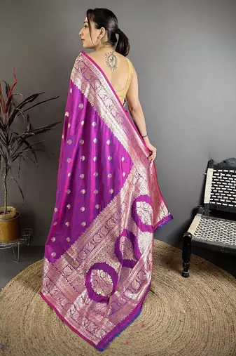 Pink soft banarasi silk zari weaving saree with matching blouse piece