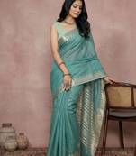 Blue color printed casual wear saree with blouse