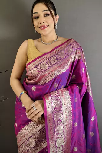 Pink soft banarasi silk zari weaving saree with matching blouse piece