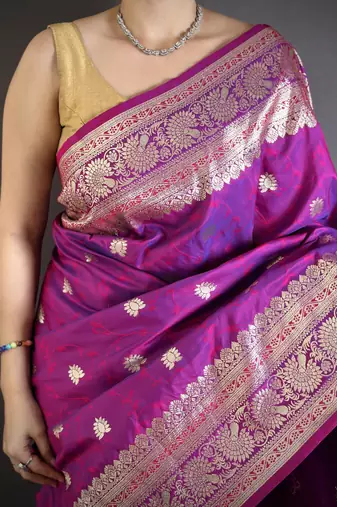 Pink soft banarasi silk zari weaving saree with matching blouse piece