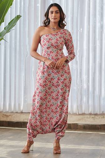 Grey printed rayon jumpsuit