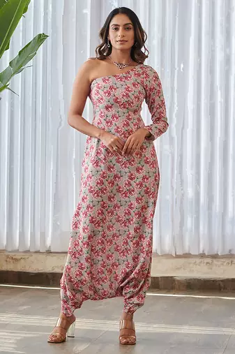 Grey printed rayon jumpsuit