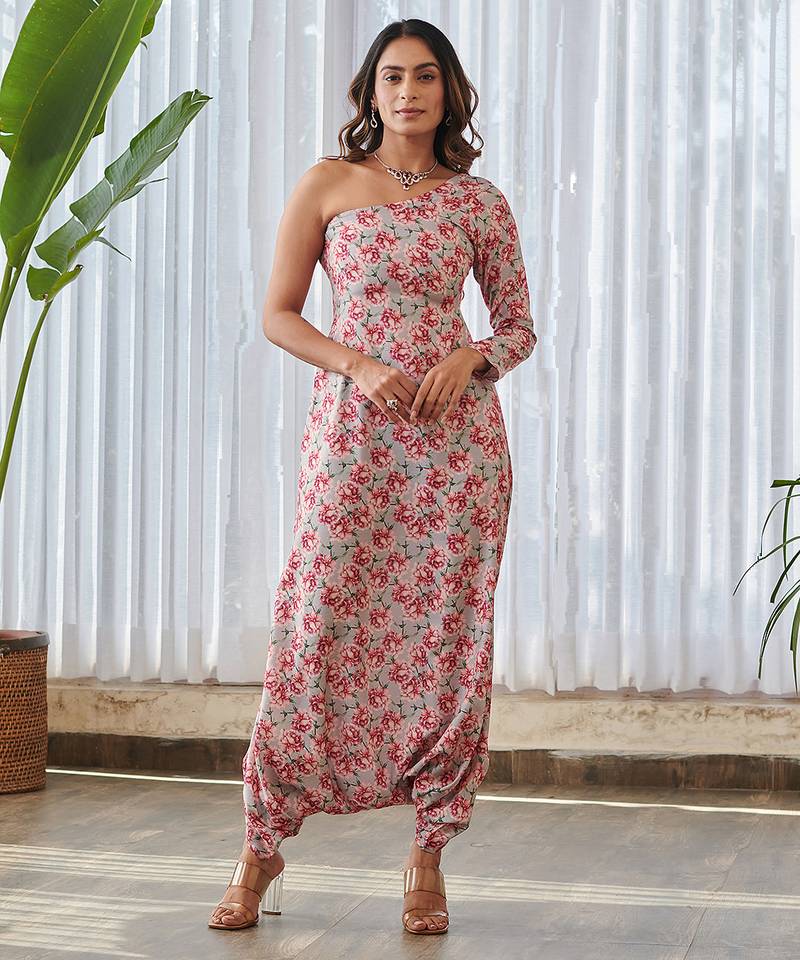 Grey printed rayon jumpsuit