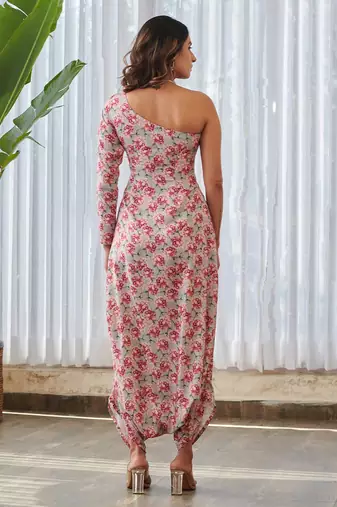 Grey printed rayon jumpsuit