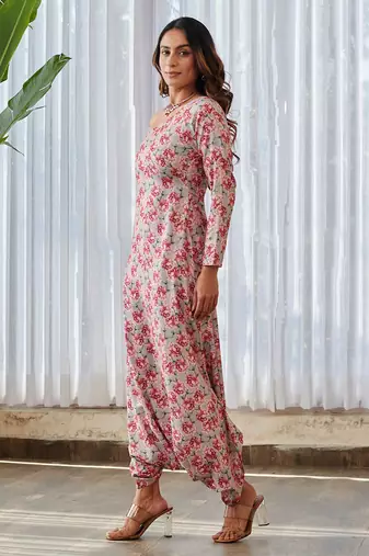Grey printed rayon jumpsuit