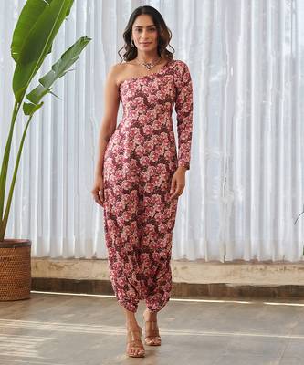 Burgundy printed rayon jumpsuit 1