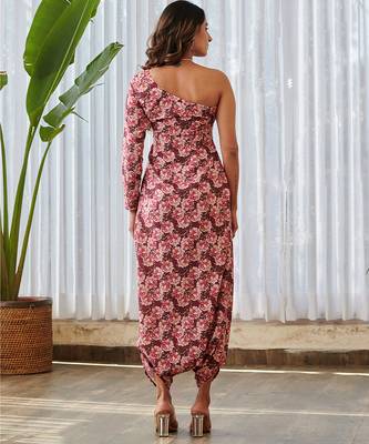 Burgundy printed rayon jumpsuit 2