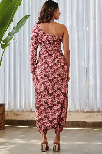 Burgundy printed rayon jumpsuit