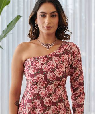 Burgundy printed rayon jumpsuit 3