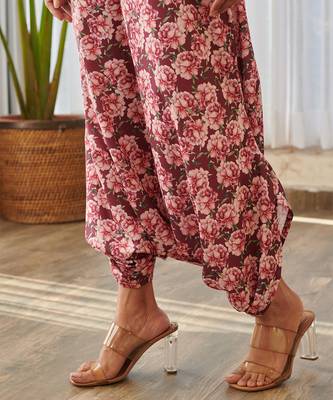 Burgundy printed rayon jumpsuit 4