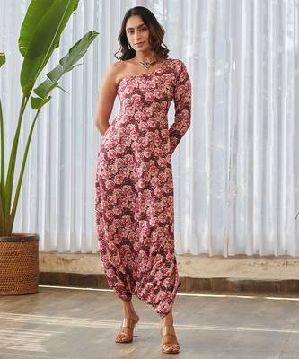 Burgundy printed rayon jumpsuit 5