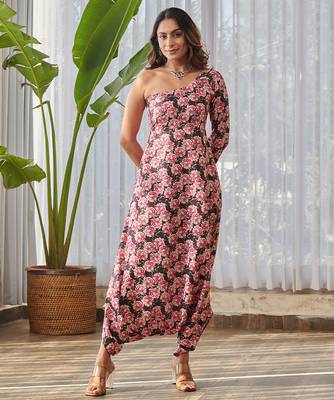 Brown printed rayon jumpsuit 1