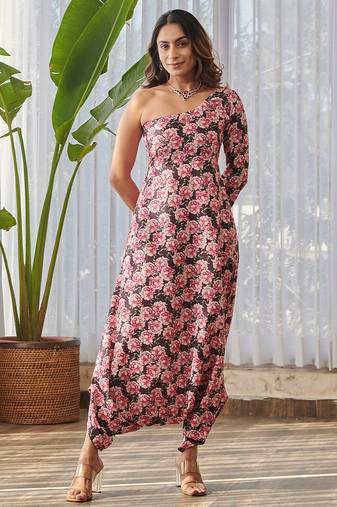 Brown printed rayon jumpsuit