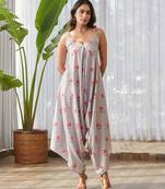 Pale grey printed rayon palazzo jumpsuit