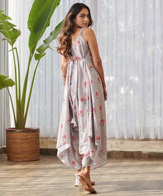 Pale grey printed rayon palazzo jumpsuit 2
