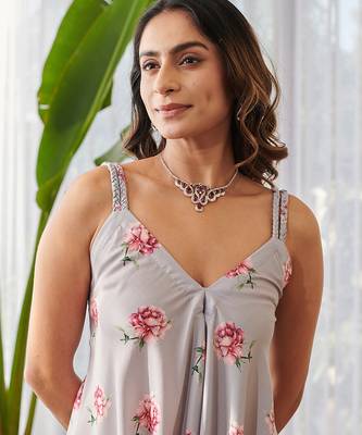 Pale grey printed rayon palazzo jumpsuit 3