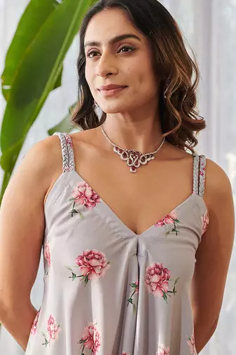 Pale grey printed rayon palazzo jumpsuit