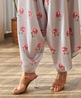 Pale grey printed rayon palazzo jumpsuit 4