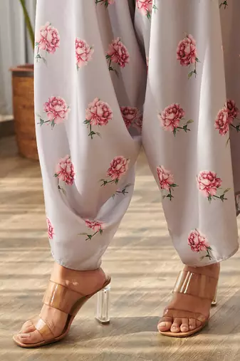 Pale grey printed rayon palazzo jumpsuit