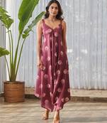 Burgundy printed rayon jumpsuit