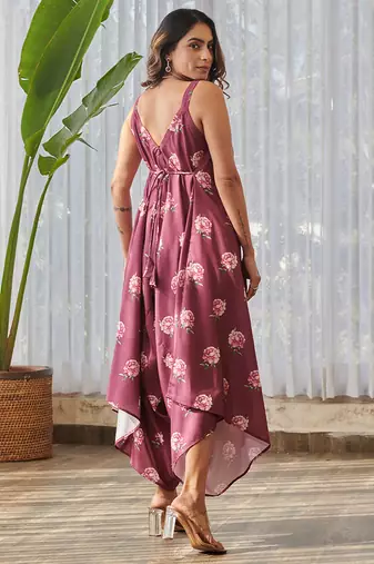 Burgundy printed rayon jumpsuit