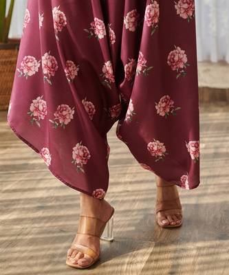 Burgundy printed rayon jumpsuit 4