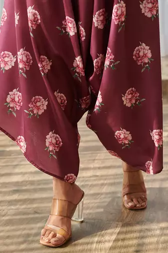 Burgundy printed rayon jumpsuit