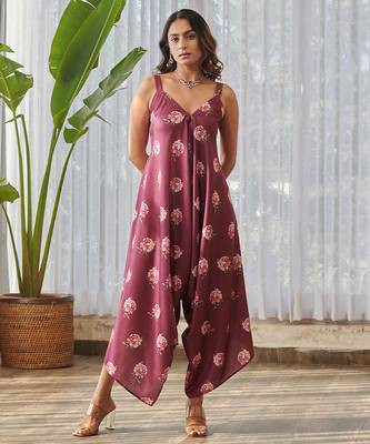 Burgundy printed rayon jumpsuit 5