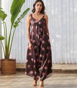 Raisin brown printed rayon jumpsuit