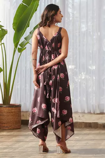 Raisin brown printed rayon jumpsuit