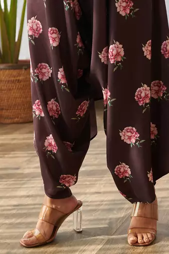 Raisin brown printed rayon jumpsuit
