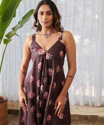 Raisin brown printed rayon jumpsuit 4