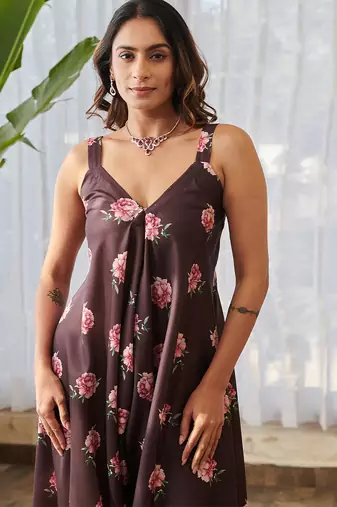 Raisin brown printed rayon jumpsuit