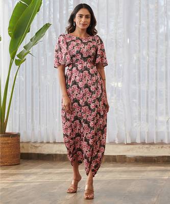 Burgundy printed swiss satin jumpsuit 1
