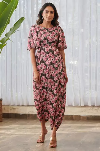 Burgundy printed swiss satin jumpsuit