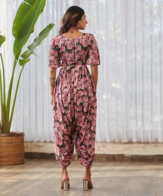 Burgundy printed swiss satin jumpsuit 2
