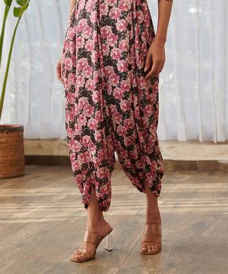 Burgundy printed swiss satin jumpsuit 3