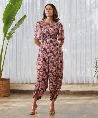 Burgundy printed swiss satin jumpsuit 5
