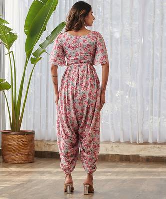 Grey printed swiss satin jumpsuit 2