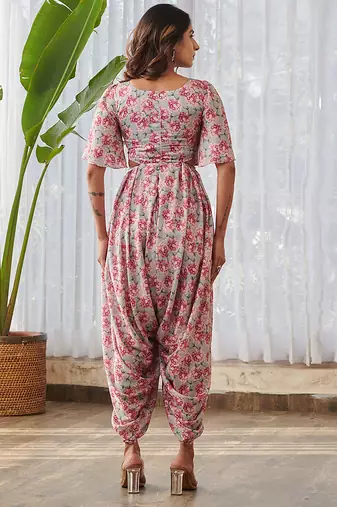Grey printed swiss satin jumpsuit
